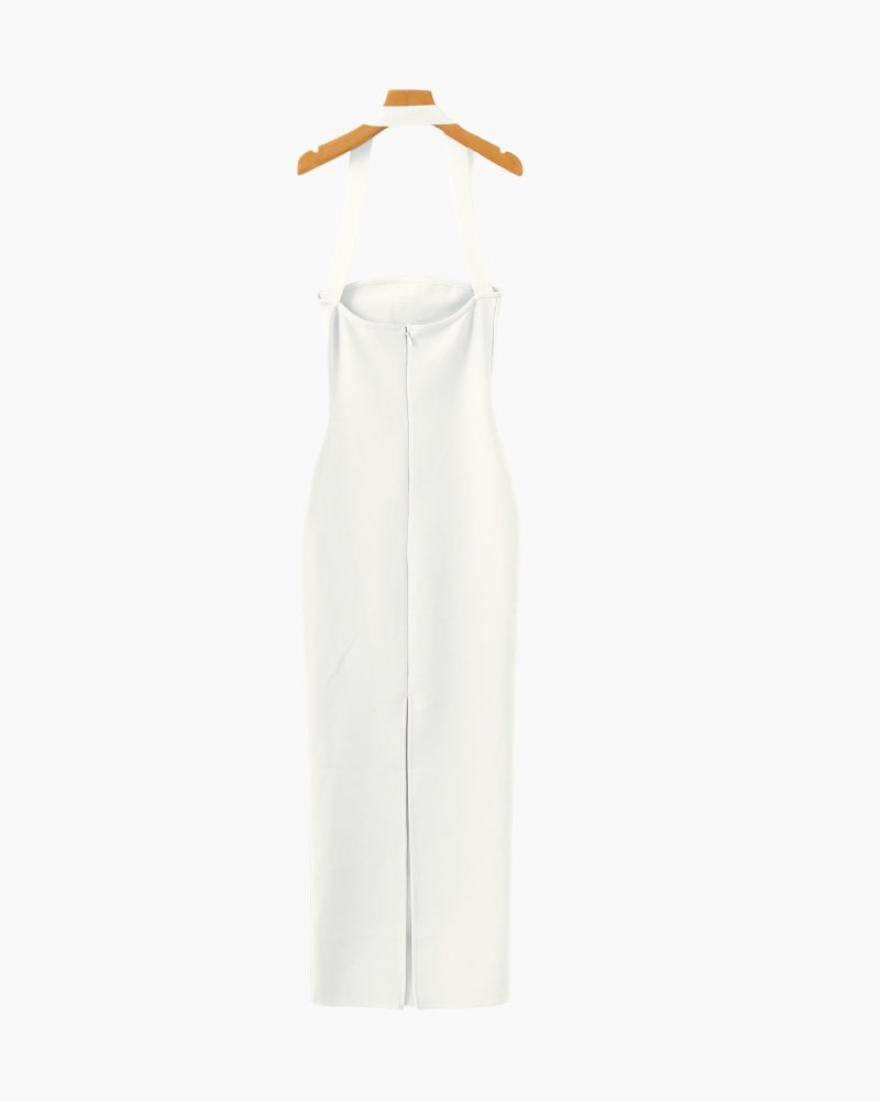 Robe longue slim à col montant