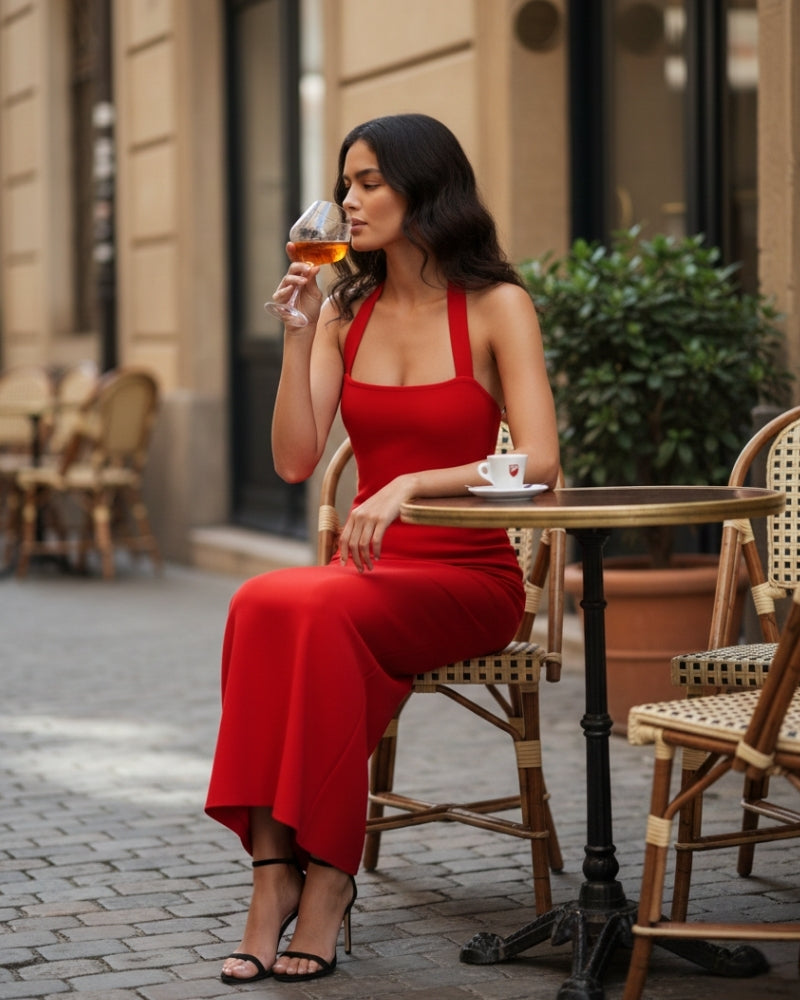 Robe longue slim à col montant
