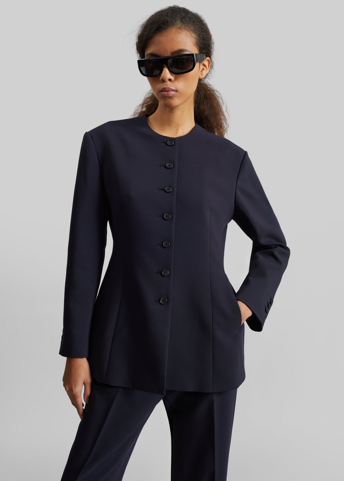 Blazer senza collo Chesnay - Blu navy
