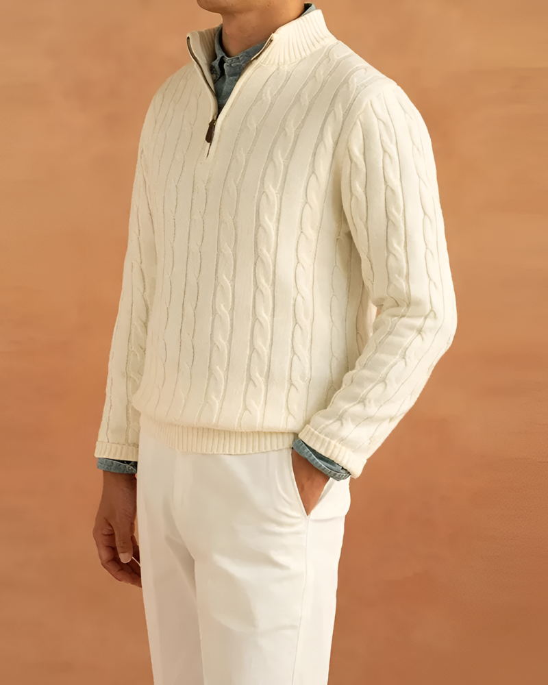 PULL À ZIPS ET TORSADES STYLE OLD MONEY - 100 % COTON