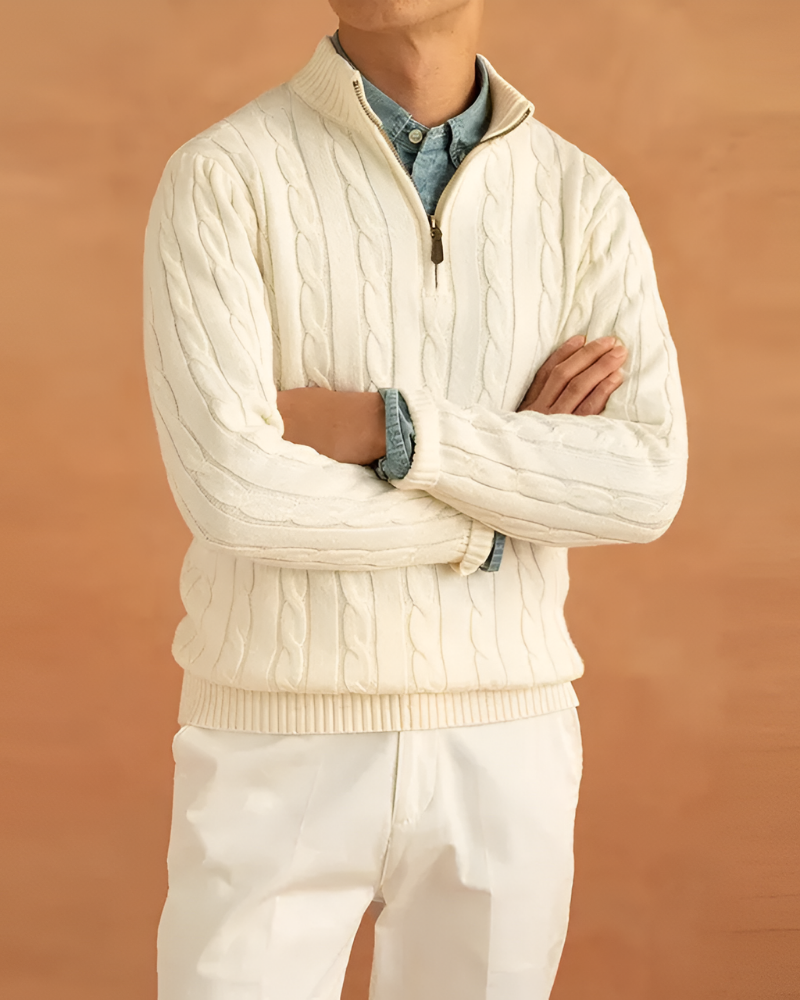 PULL À ZIPS ET TORSADES STYLE OLD MONEY - 100 % COTON