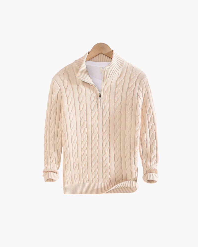 PULL À ZIPS ET TORSADES STYLE OLD MONEY - 100 % COTON