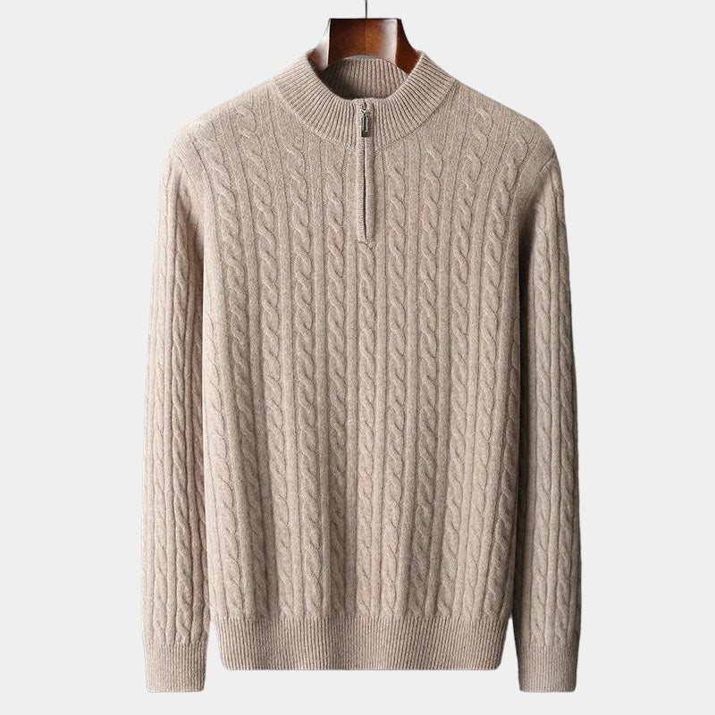 OLD MONEY Merino Wool Knitted Quarter-Zip Sweater - OLD MONEY LOOKS