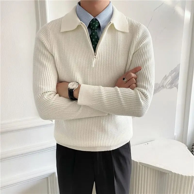 OLD MONEY V Collar Zipped Sweater - OLD MONEY LOOKS
