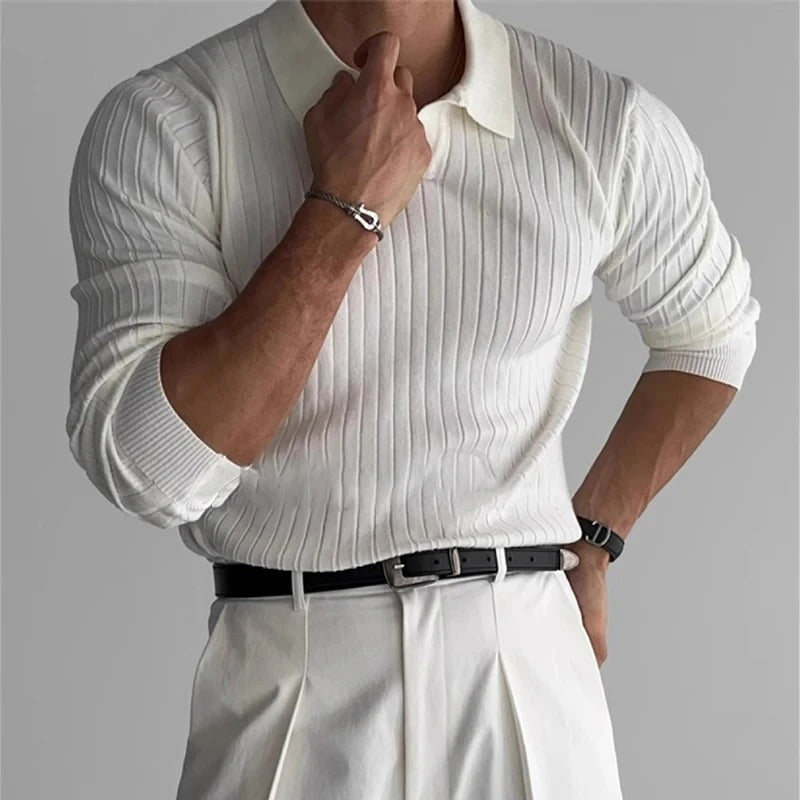 OLD MONEY Long Sleeve V Collar Polo - OLD MONEY LOOKS