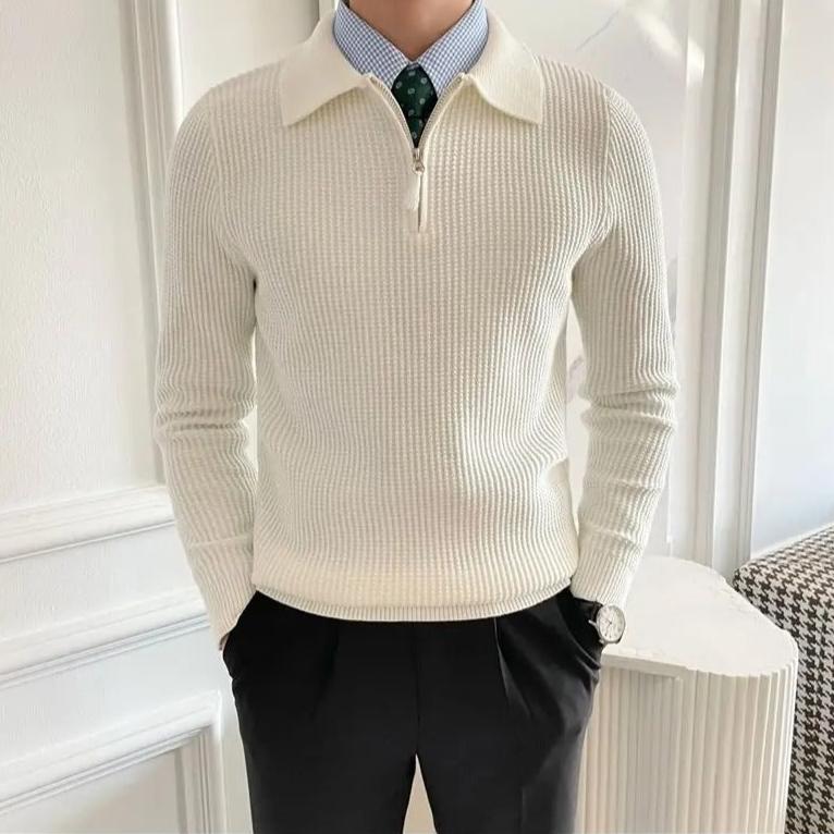 OLD MONEY V Collar Zipped Sweater - OLD MONEY LOOKS