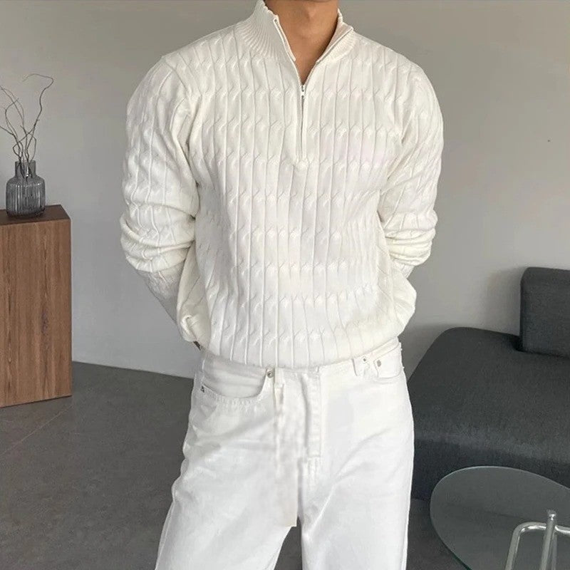 OLD MONEY Zipped Jacquard Sweater - OLD MONEY LOOKS