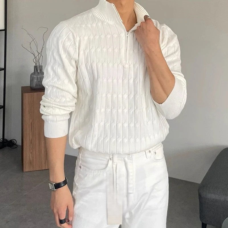 OLD MONEY Zipped Jacquard Sweater - OLD MONEY LOOKS