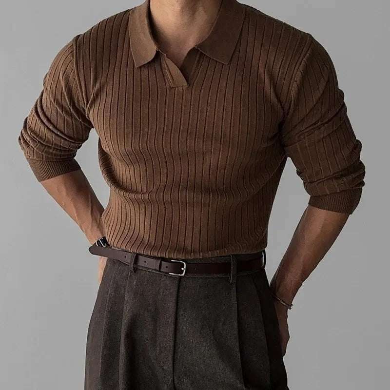OLD MONEY Long Sleeve V Collar Polo - OLD MONEY LOOKS