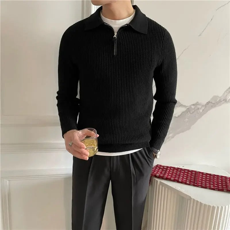 OLD MONEY V Collar Zipped Sweater - OLD MONEY LOOKS