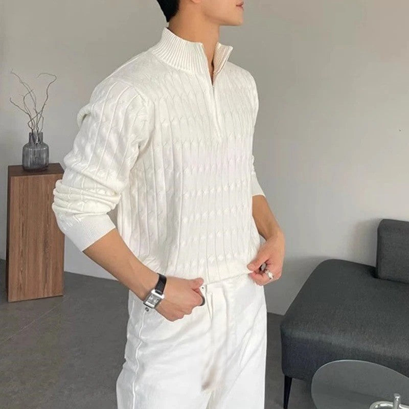OLD MONEY Zipped Jacquard Sweater - OLD MONEY LOOKS