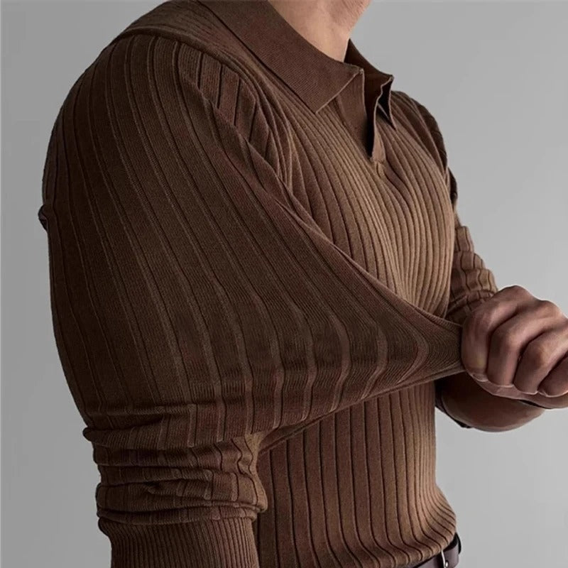 OLD MONEY Long Sleeve V Collar Polo - OLD MONEY LOOKS
