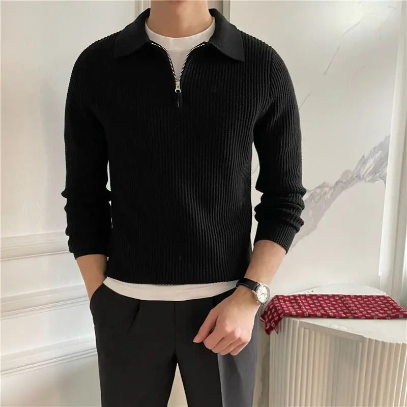 OLD MONEY V Collar Zipped Sweater - OLD MONEY LOOKS