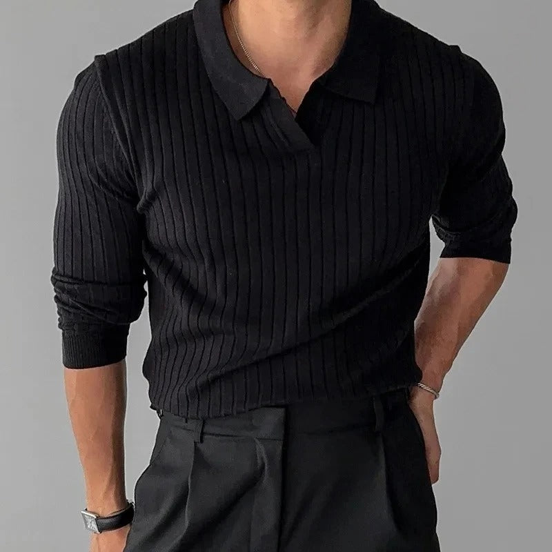 OLD MONEY Long Sleeve V Collar Polo - OLD MONEY LOOKS