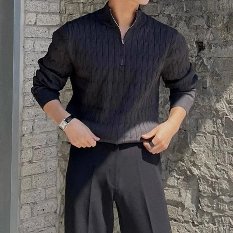 OLD MONEY Zipped Jacquard Sweater - OLD MONEY LOOKS