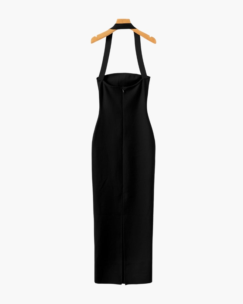 Robe longue slim à col montant
