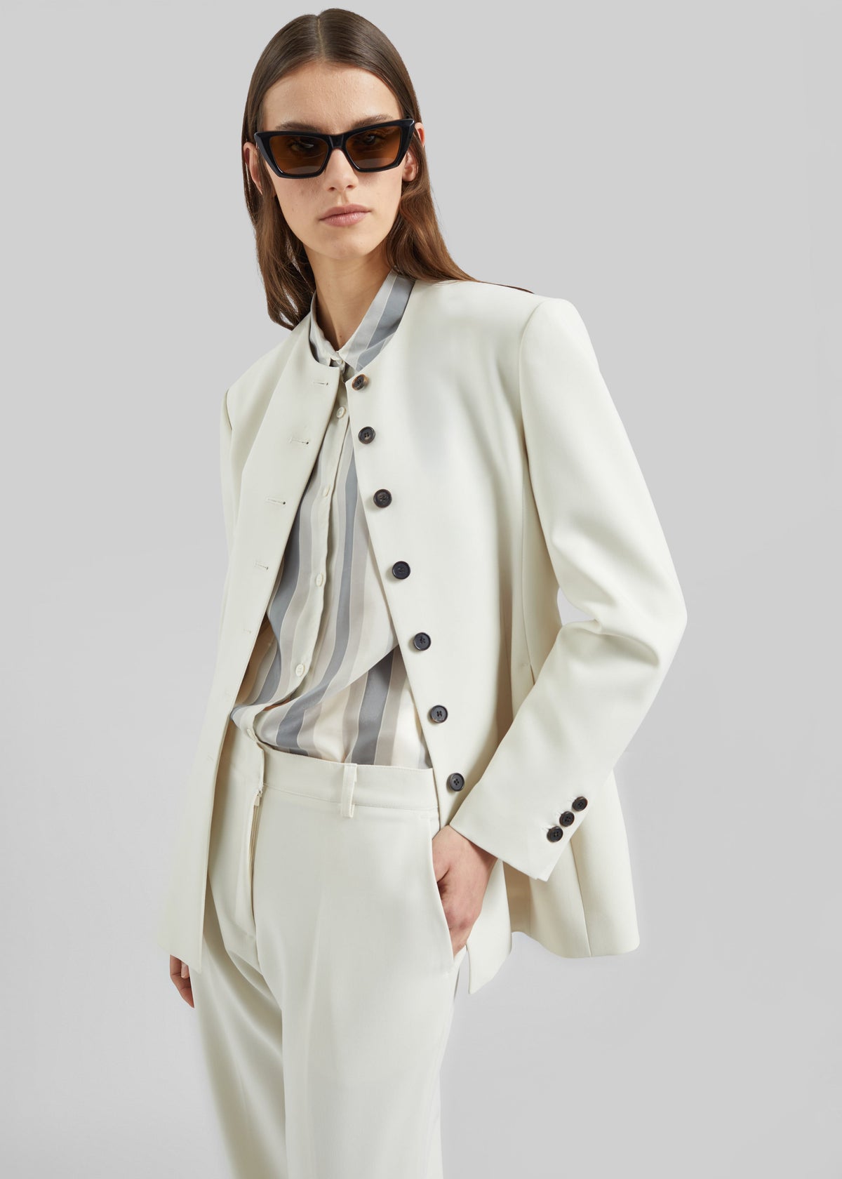 Veste sans col Chesnay - Crème