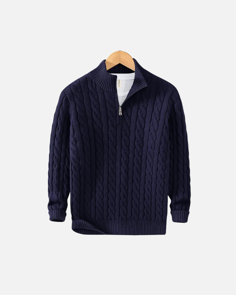 PULL À ZIPS ET TORSADES STYLE OLD MONEY - 100 % COTON