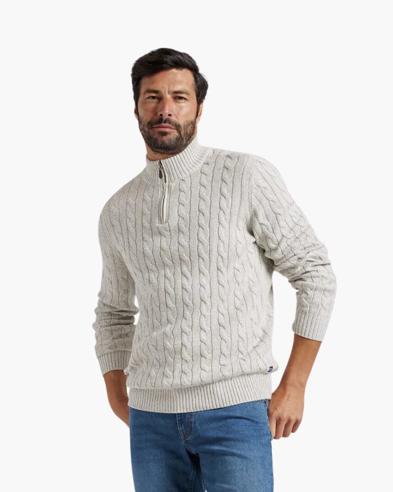 PULL À ZIPS ET TORSADES STYLE OLD MONEY - 100 % COTON