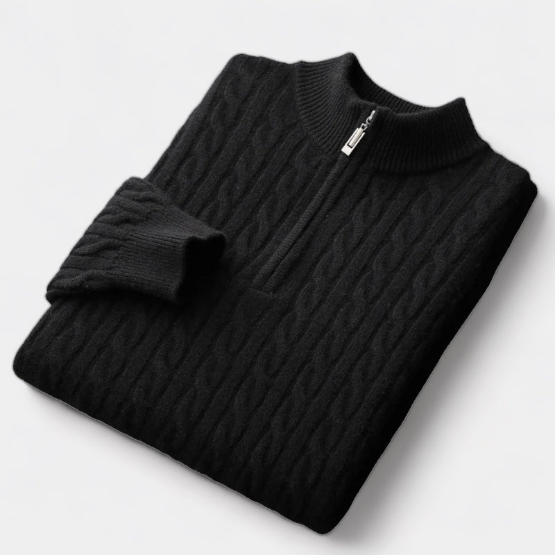 OLD MONEY Merino Wool Knitted Quarter-Zip Sweater - WEAR OLD MONEY