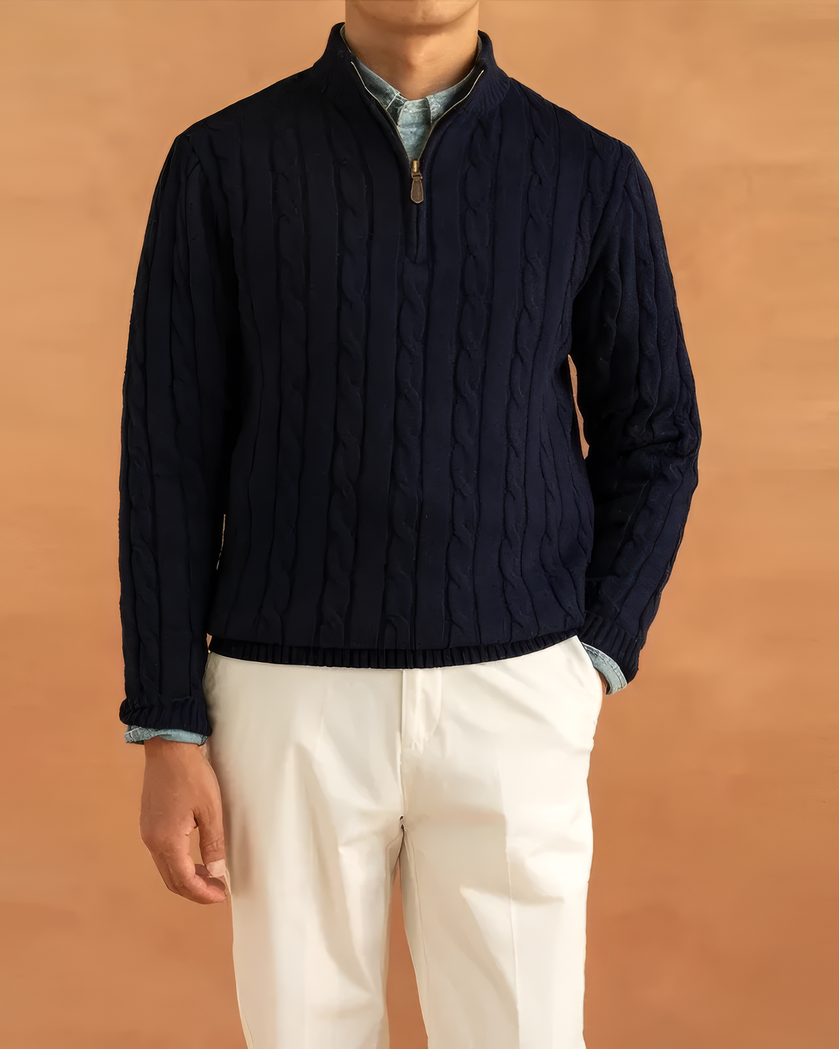 PULL À ZIPS ET TORSADES STYLE OLD MONEY - 100 % COTON